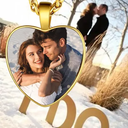 Collier Cœur Personnalisé avec Photo Gravée pour Femme Couple
