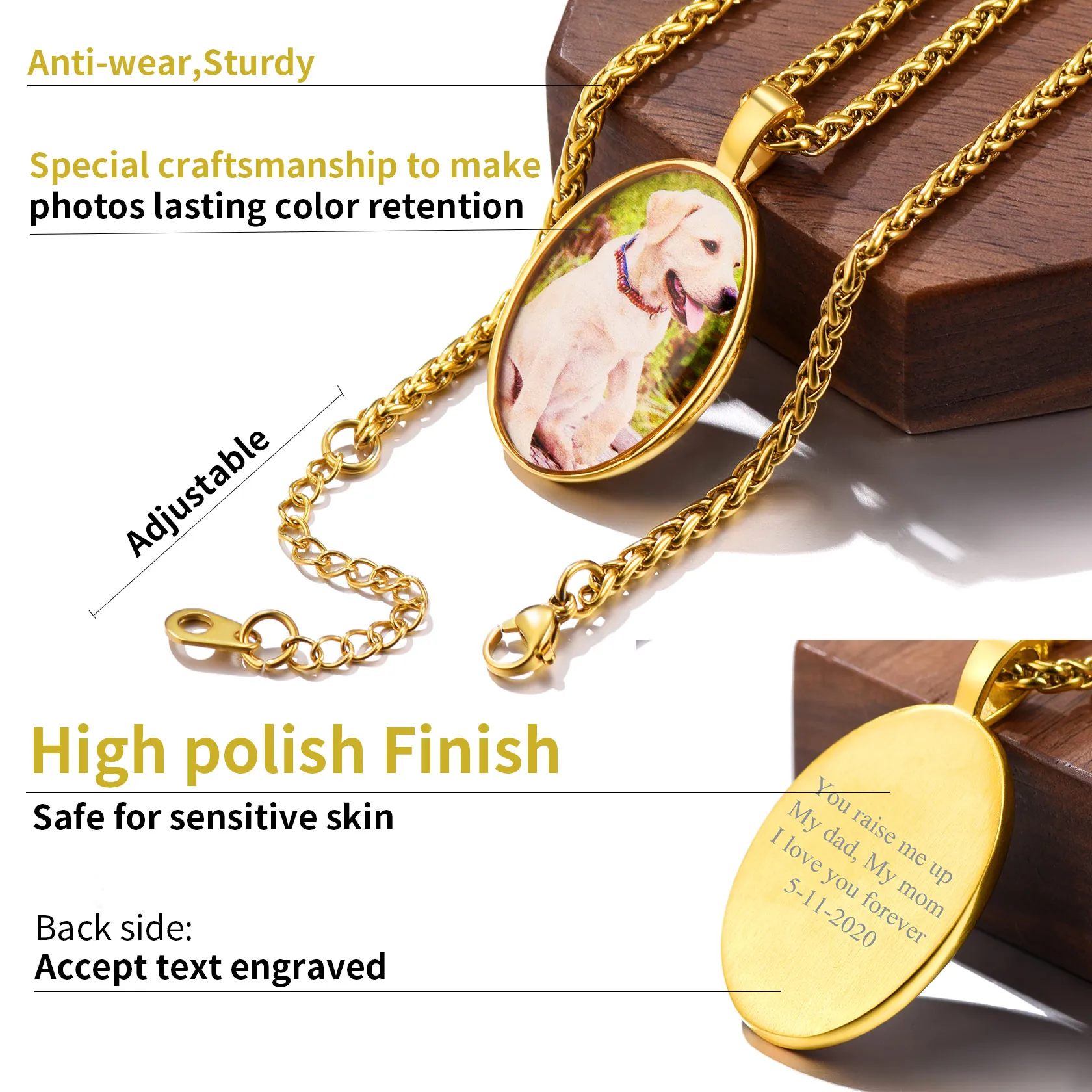 Collier Pendentif Unisexe Ovale avec Photo Gravée Personnalisée Détail