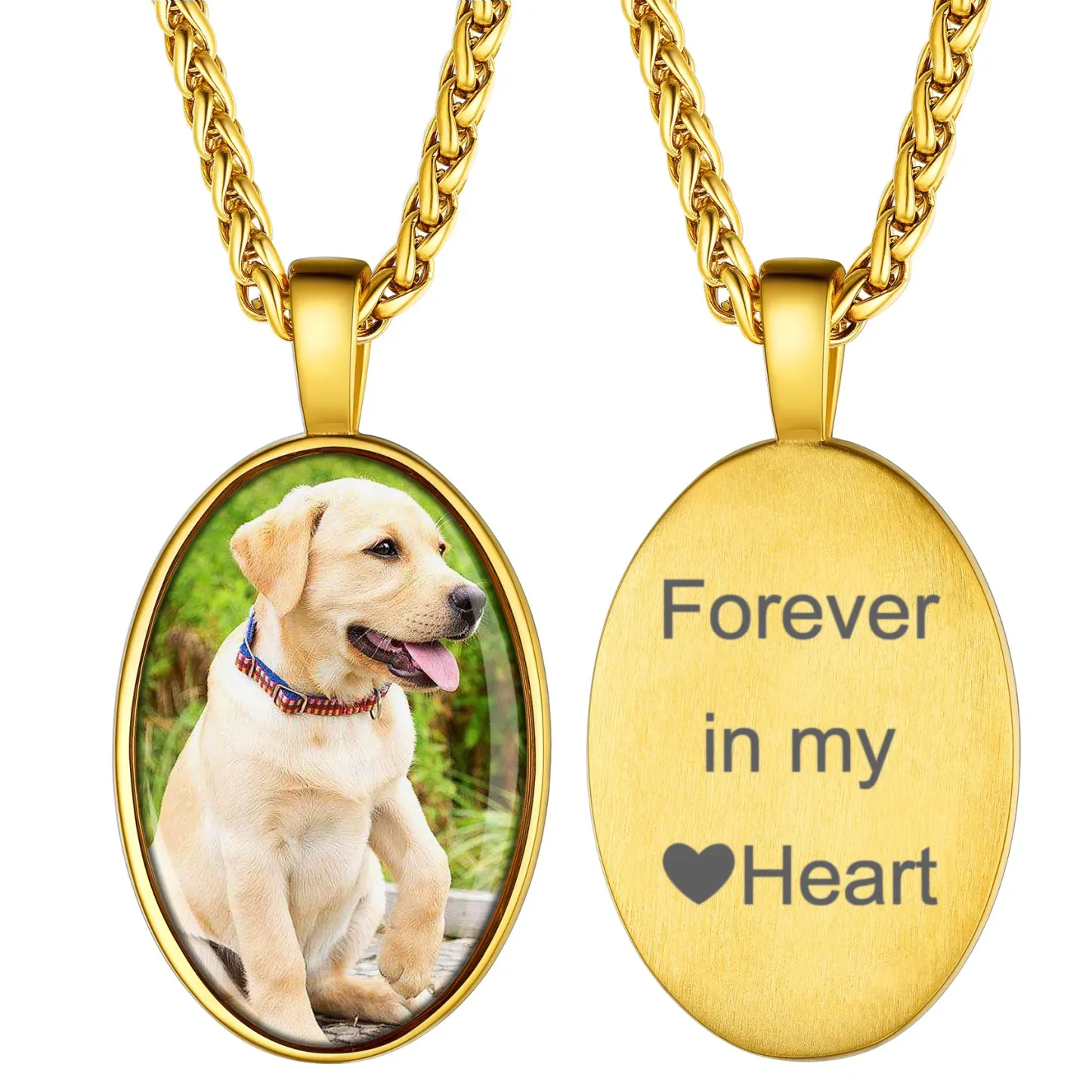 Collier Pendentif Unisexe avec Photo Gravée Personnalisée Or