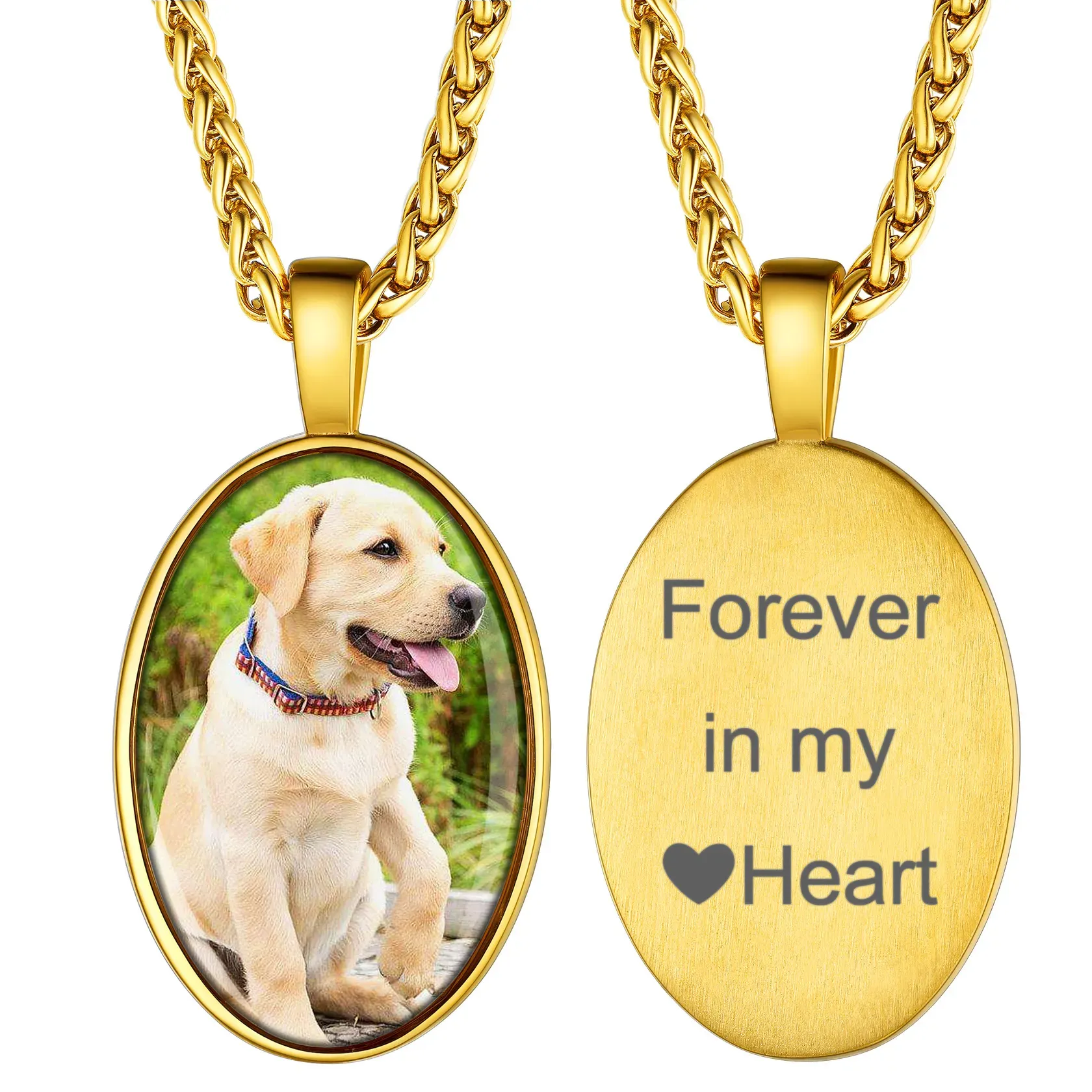 Collier Pendentif Unisexe avec Photo Gravée Personnalisée Or