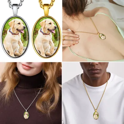 Collier Pendentif Unisexe Ovale avec Photo Gravée Personnalisée Modèlr