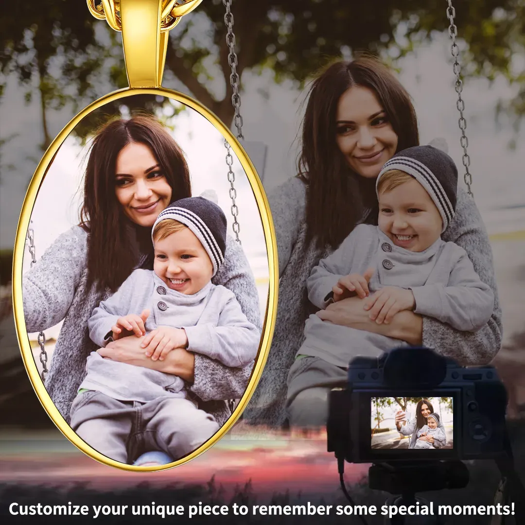 Collier Pendentif Unisexe Ovale avec Photo Gravée Personnalisée 