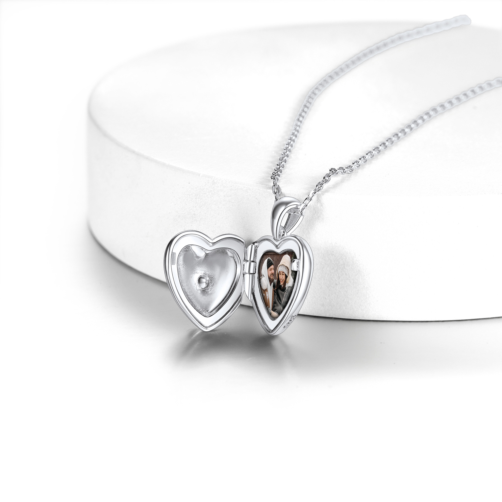 Collier Médaillon Photo Personnalisé avec Pierre de Naissance Argenté