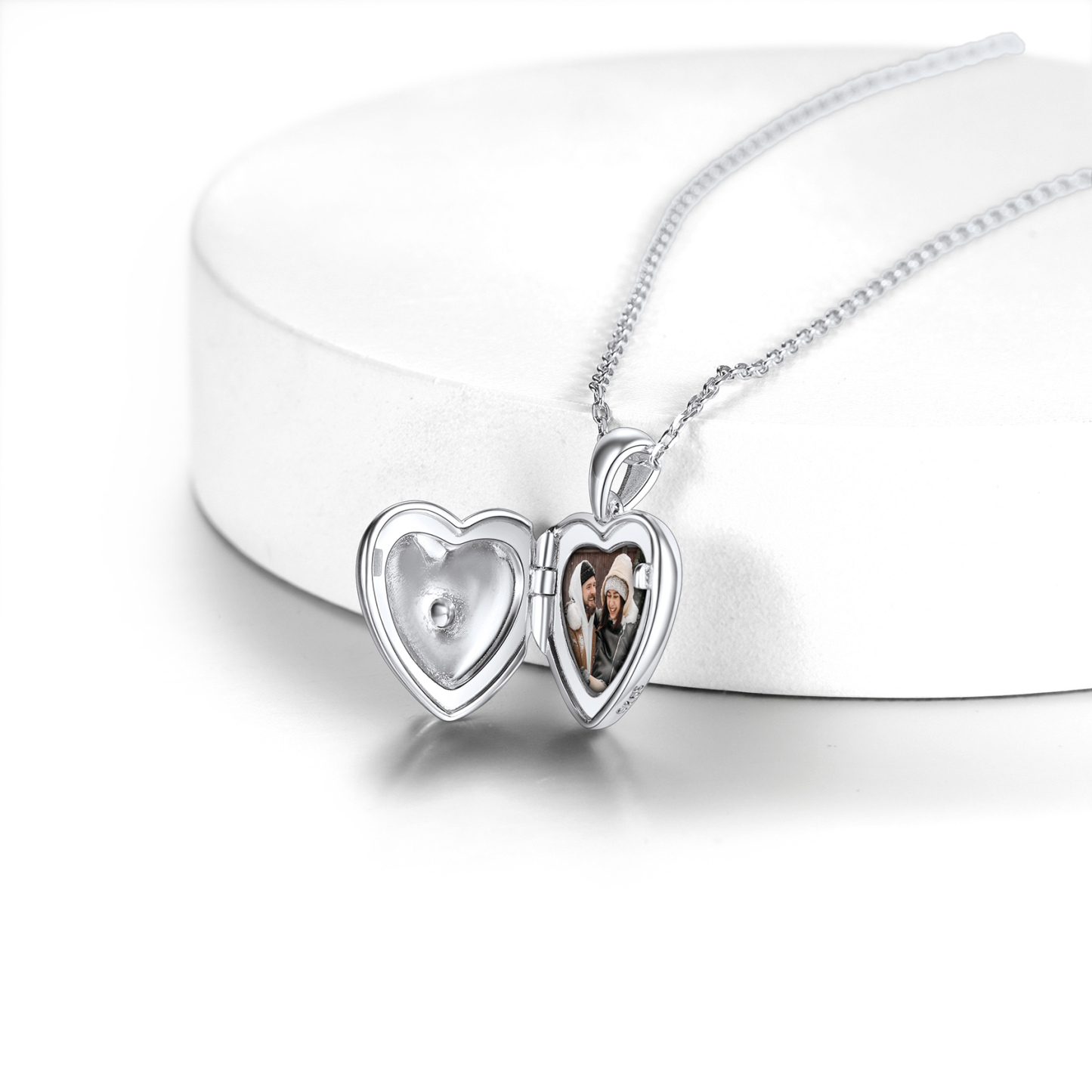 Collier Médaillon Photo Personnalisé avec Pierre de Naissance Argenté