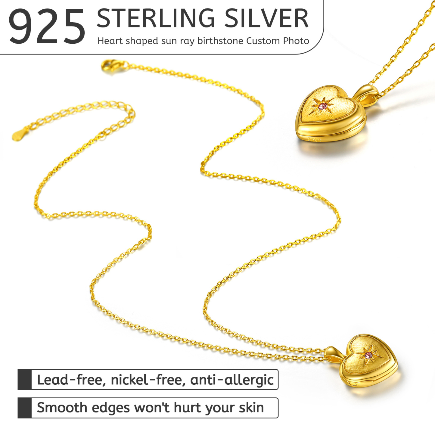 Collier Médaillon Photo Personnalisé avec Pierre de Naissance Matériau