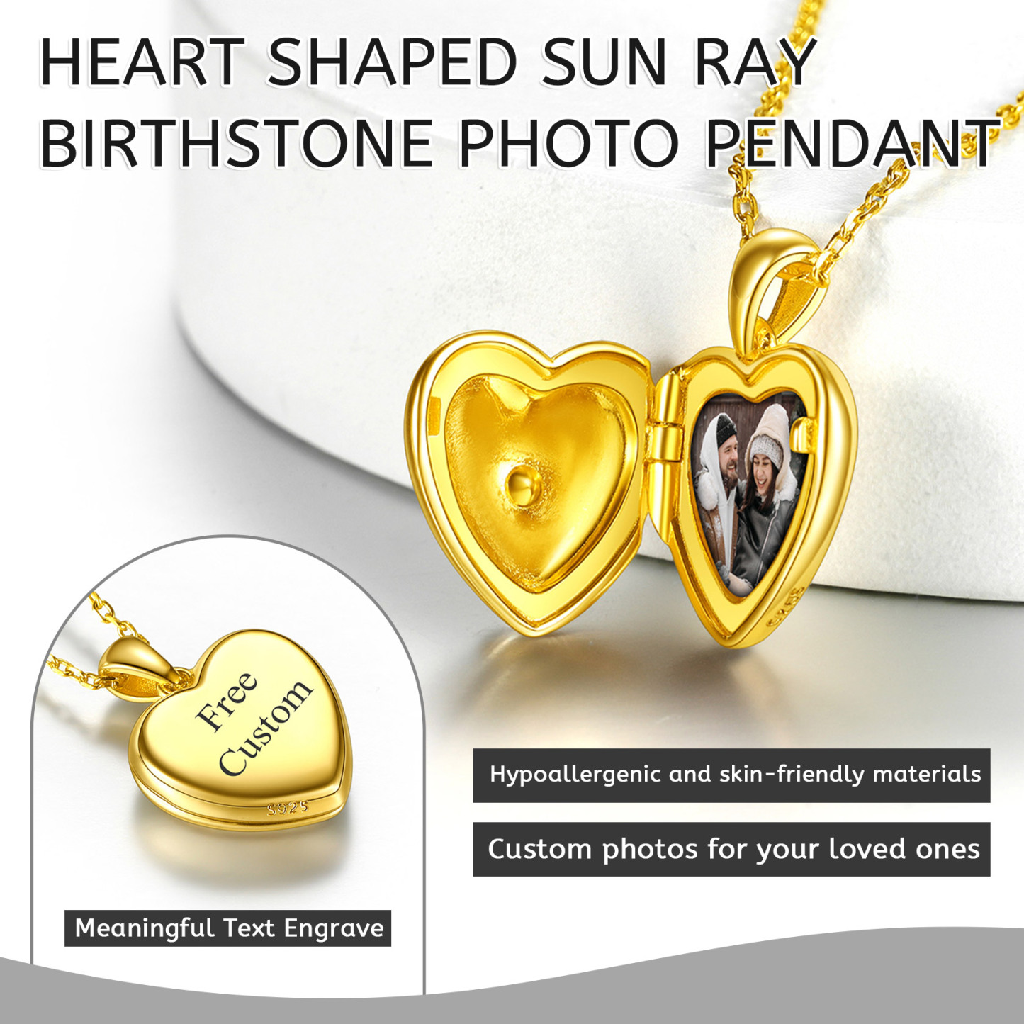 Collier Médaillon Photo Personnalisé avec Pierre de Naissance Détail