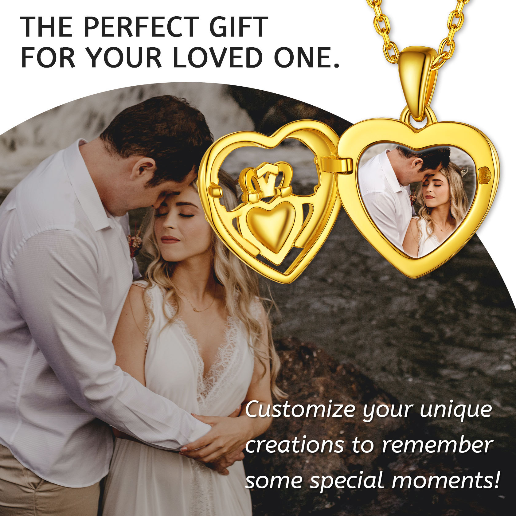 Collier Médaillon Cœur Personnalisé avec Photo en Argent Sterling 