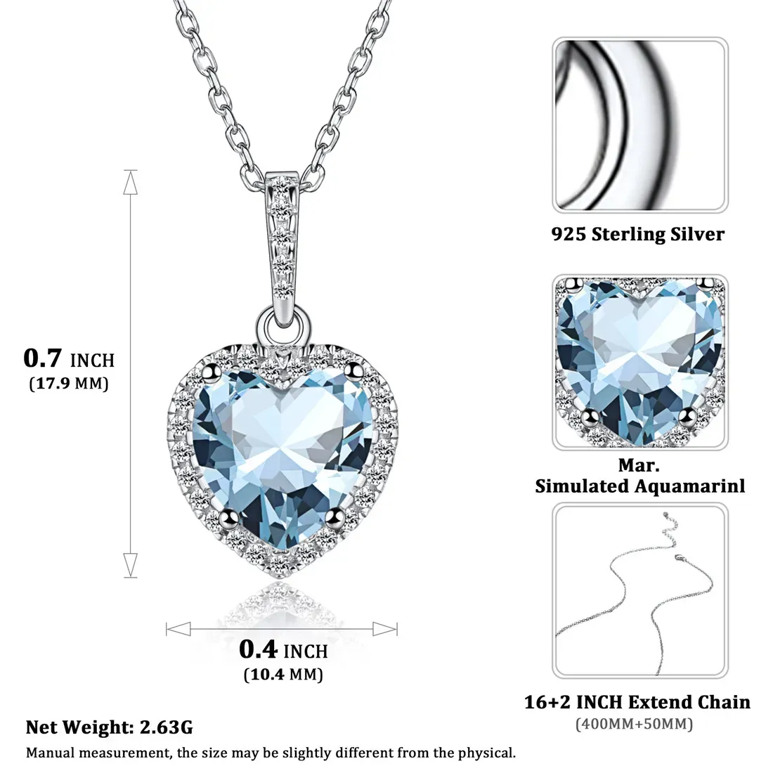 Collier Cœur Halo en Argent Sterling avec Pierre de Naissance