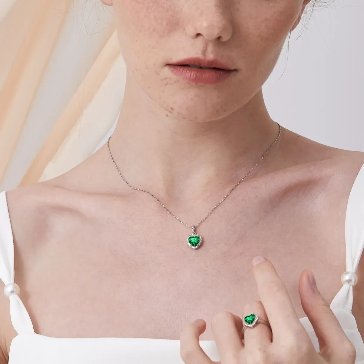 Collier pendentif cœur Halo en Argent Sterling