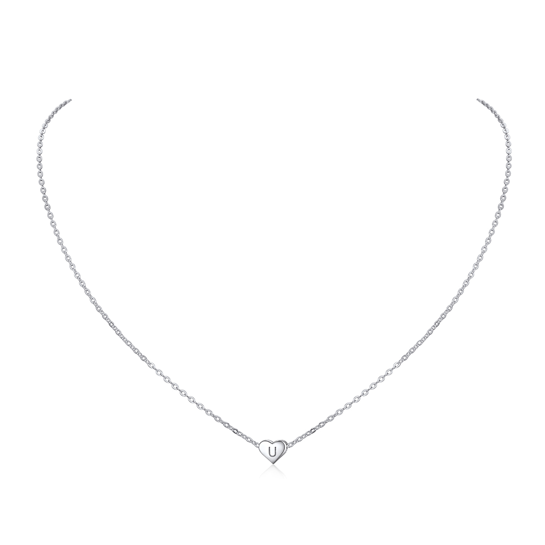 Collier Initiale Cœur en Argent 925 pour Femmes  Argenté U