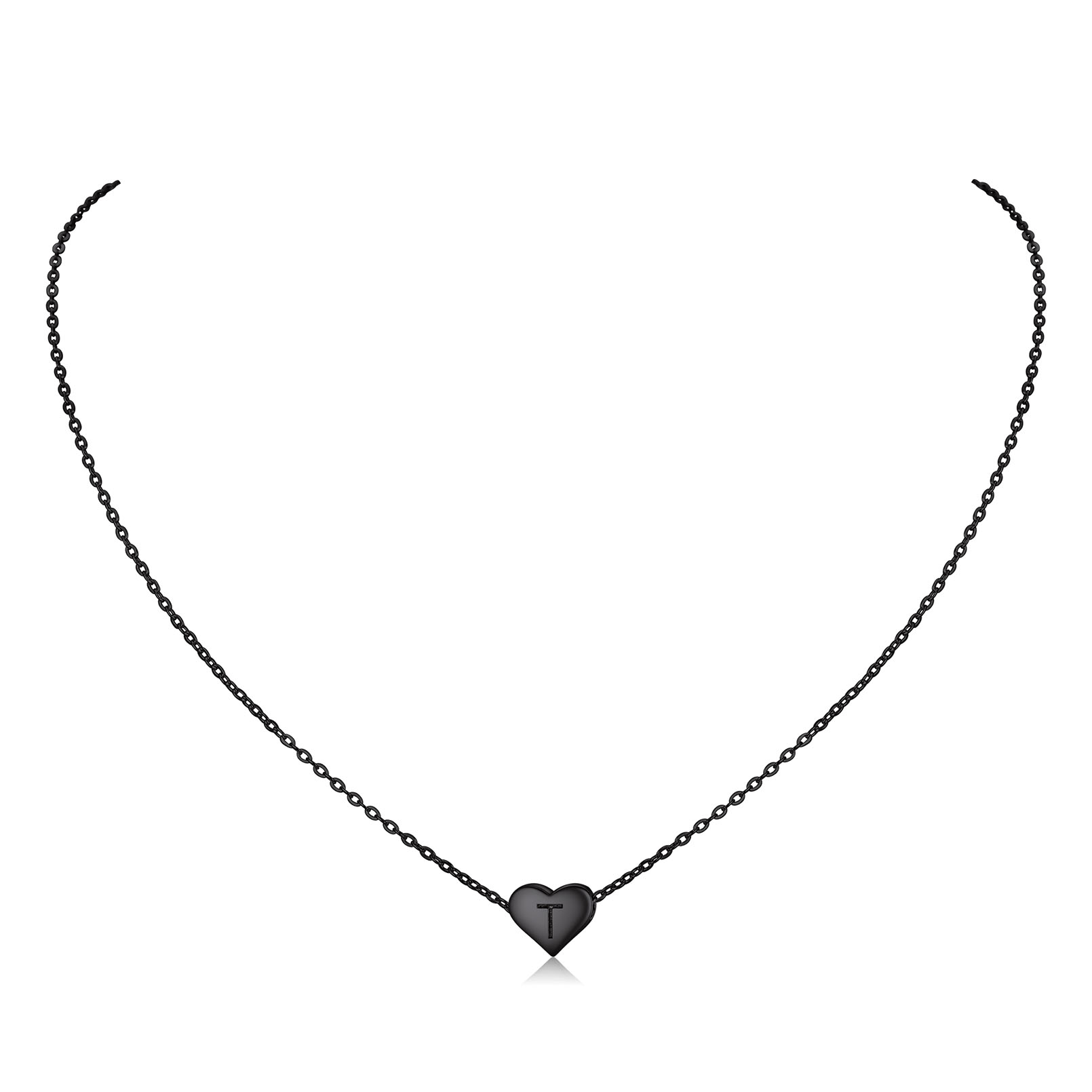 Collier Initiale Cœur en Argent 925 pour Femmes Noir T