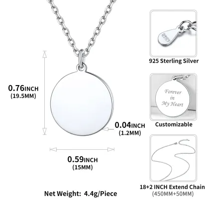 Collier avec Pendentif Rond Personnalisé Gravé pour Femmes Taille