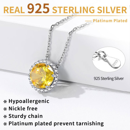 Collier Pendentif Rond Halo en Argent Sterling avec Pierre de Naissance Détail