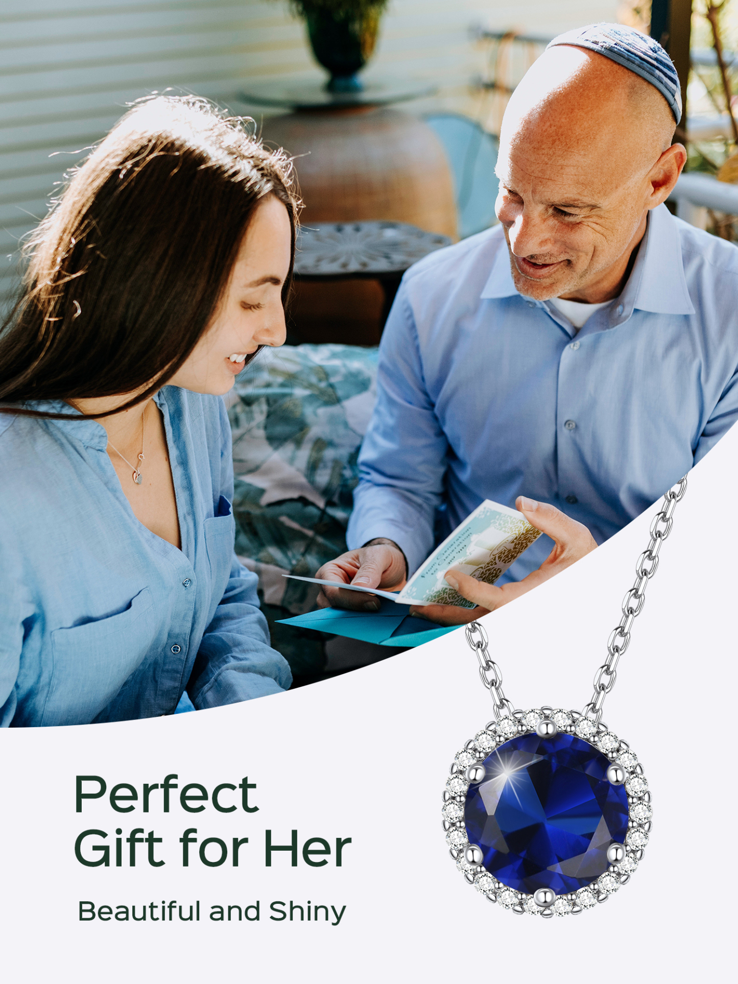 Collier Pendentif Rond Halo en Argent Sterling avec Pierre de Naissance Cadeau