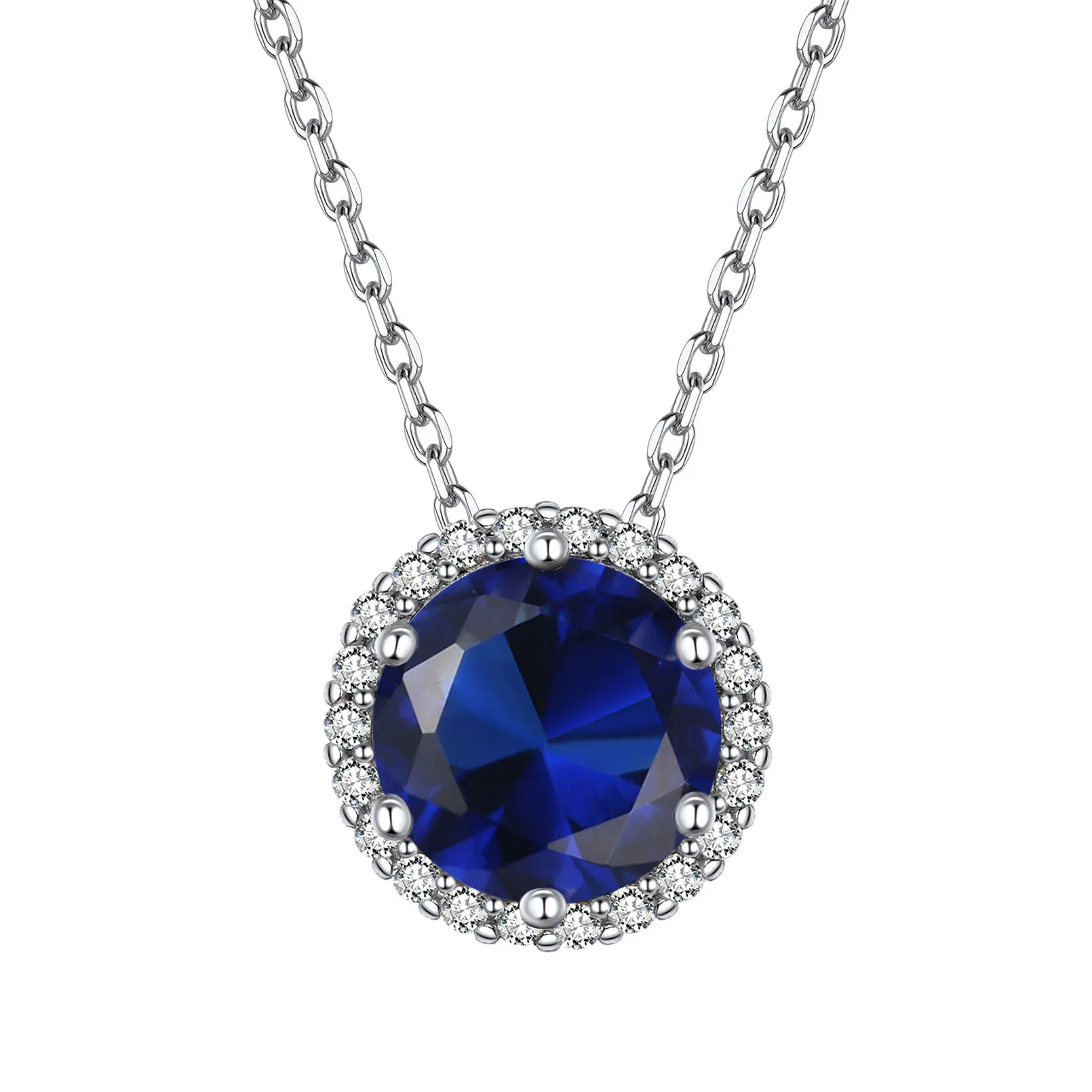 Collier Pendentif Rond Halo en Argent Sterling avec Pierre de Naissance Sept.