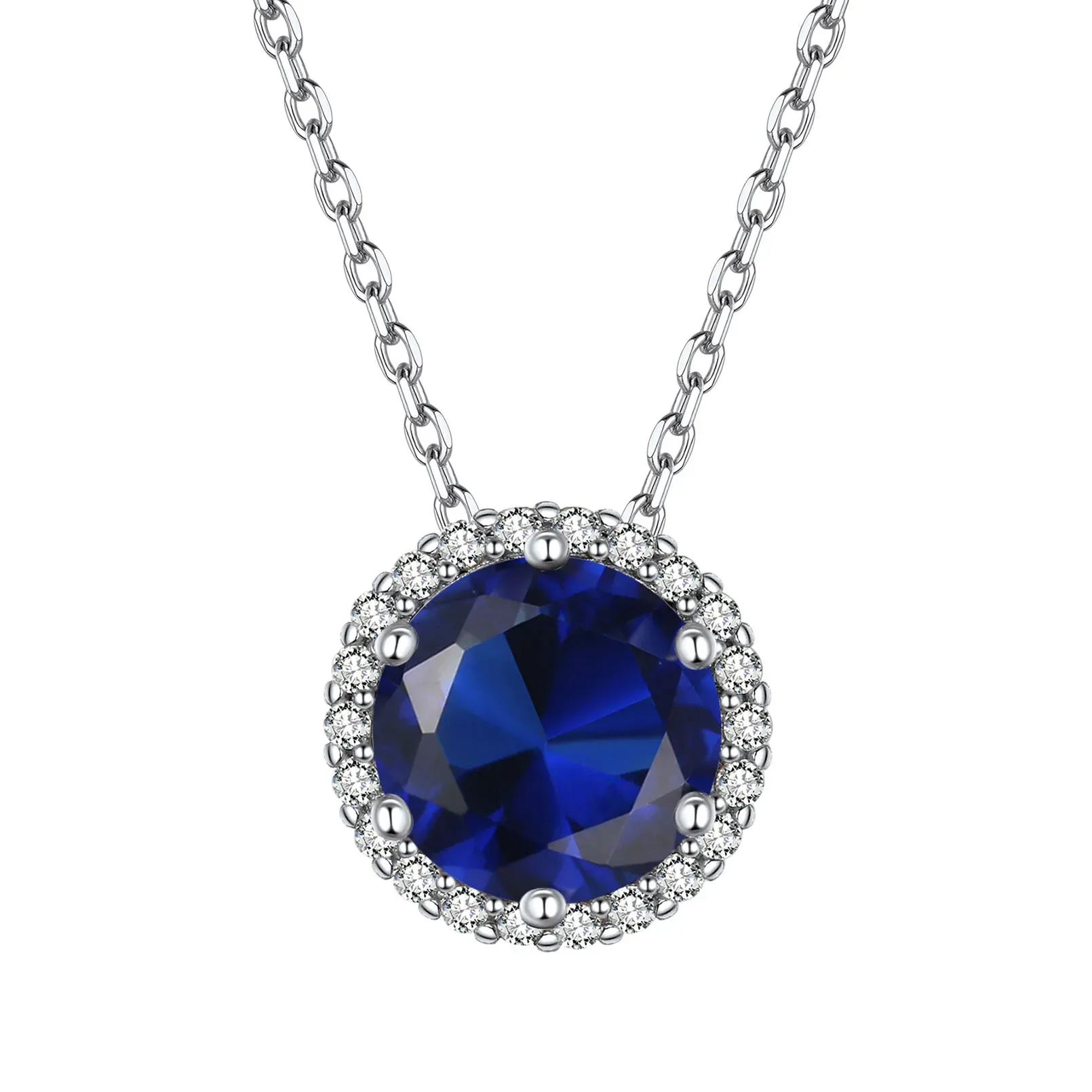 Collier Pendentif Rond Halo en Argent Sterling avec Pierre de Naissance Sept.