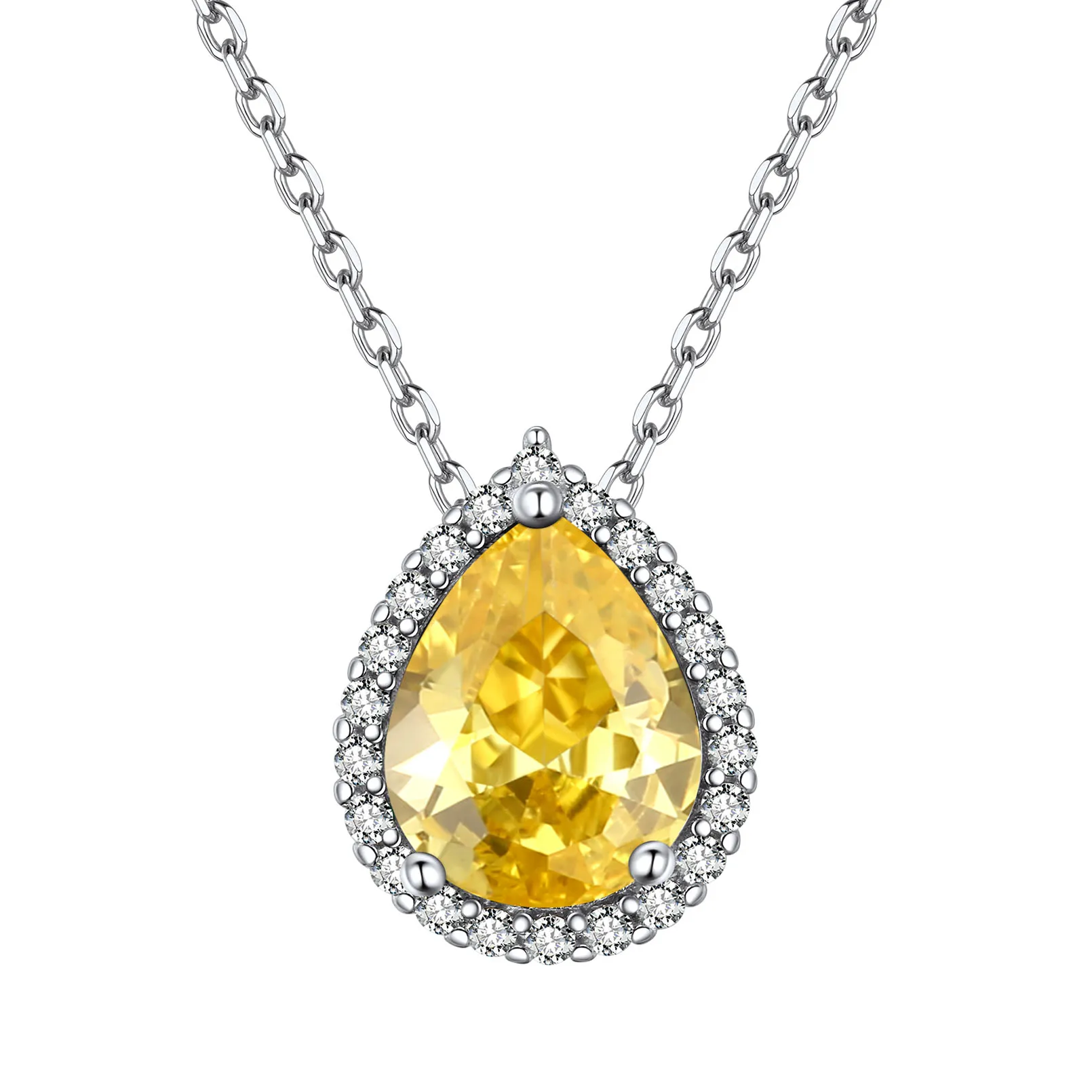 Collier Pendentif Goutte en Argent Sterling avec Pierre de Naissance Novembre-Topaze