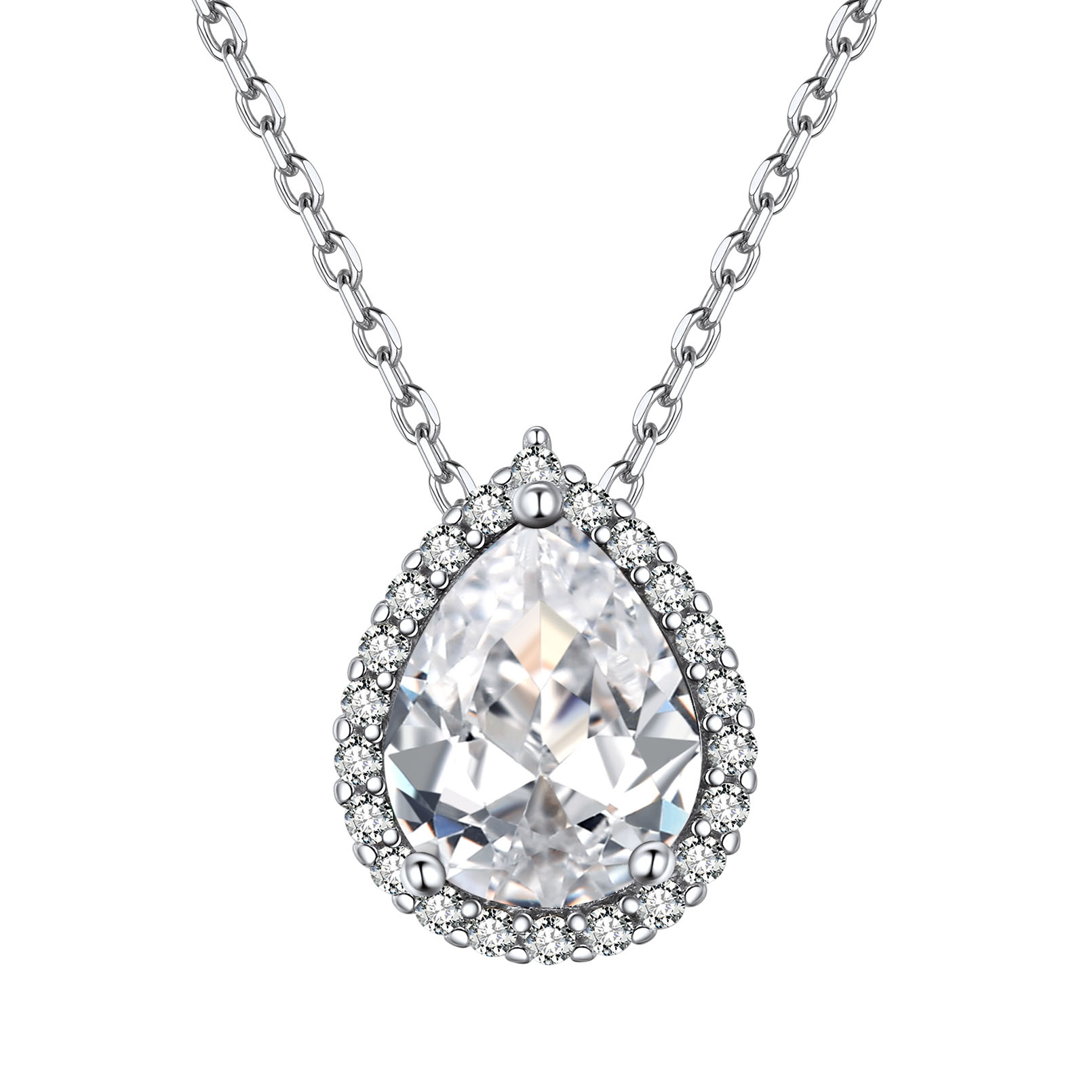 Collier Pendentif Goutte en Argent Sterling avec Pierre de Naissance Avril-Diament