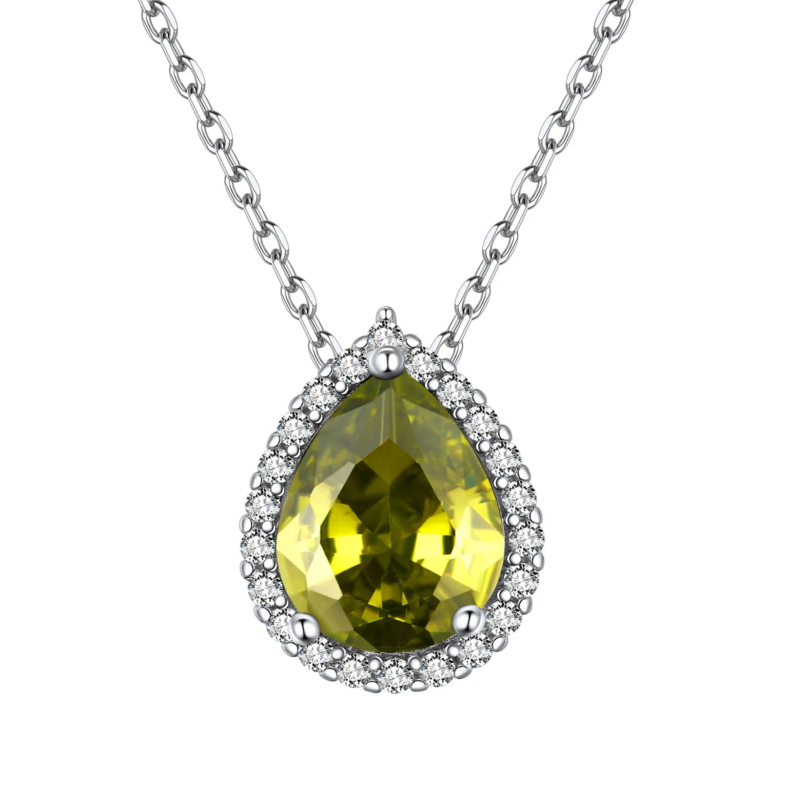 Collier Pendentif Goutte en Argent Sterling avec Pierre de Naissance Août-Péridot