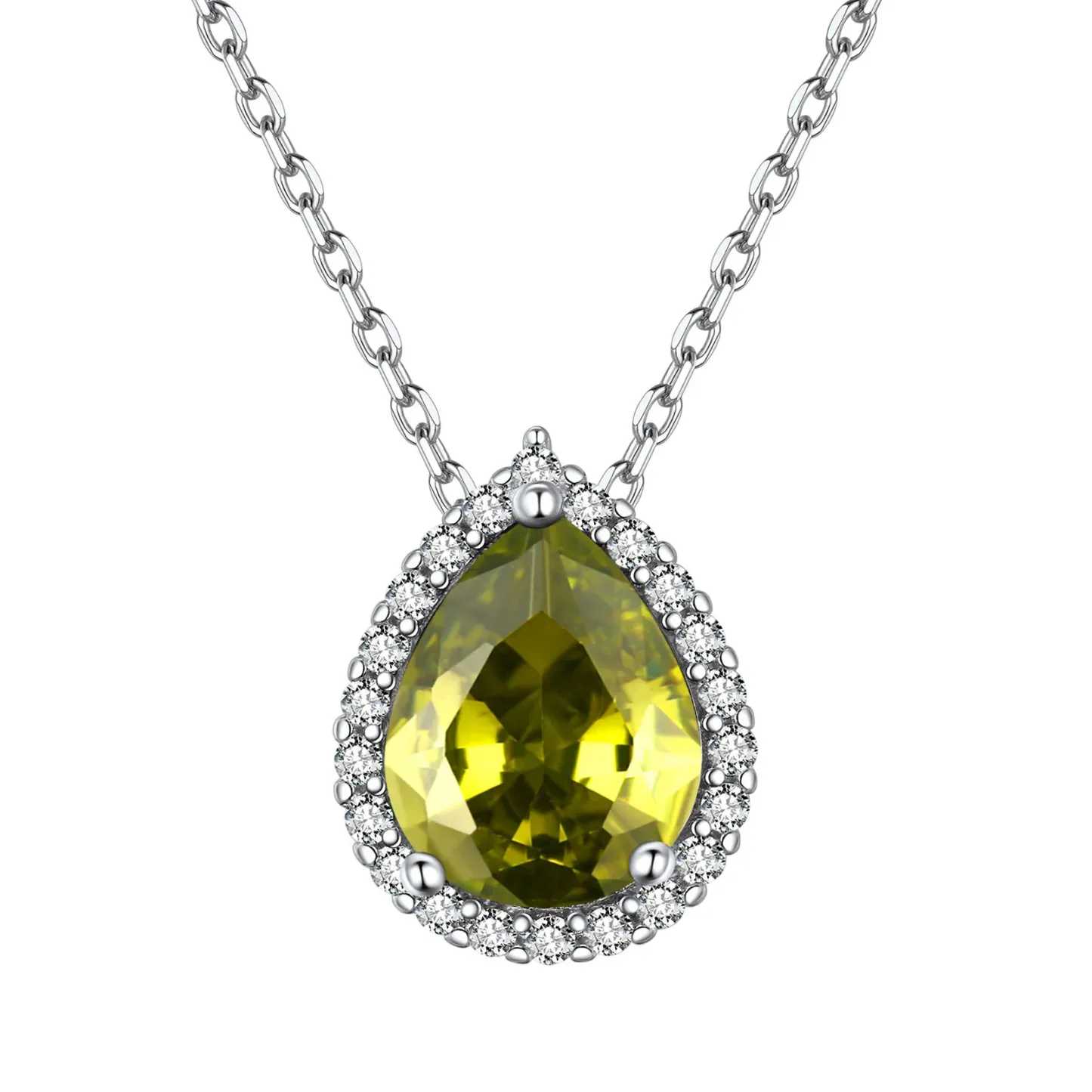 Collier Pendentif Goutte en Argent Sterling avec Pierre de Naissance Août-Péridot