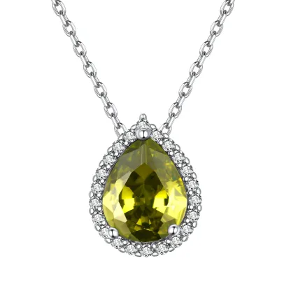 Collier Pendentif Goutte en Argent Sterling avec Pierre de Naissance Août-Péridot