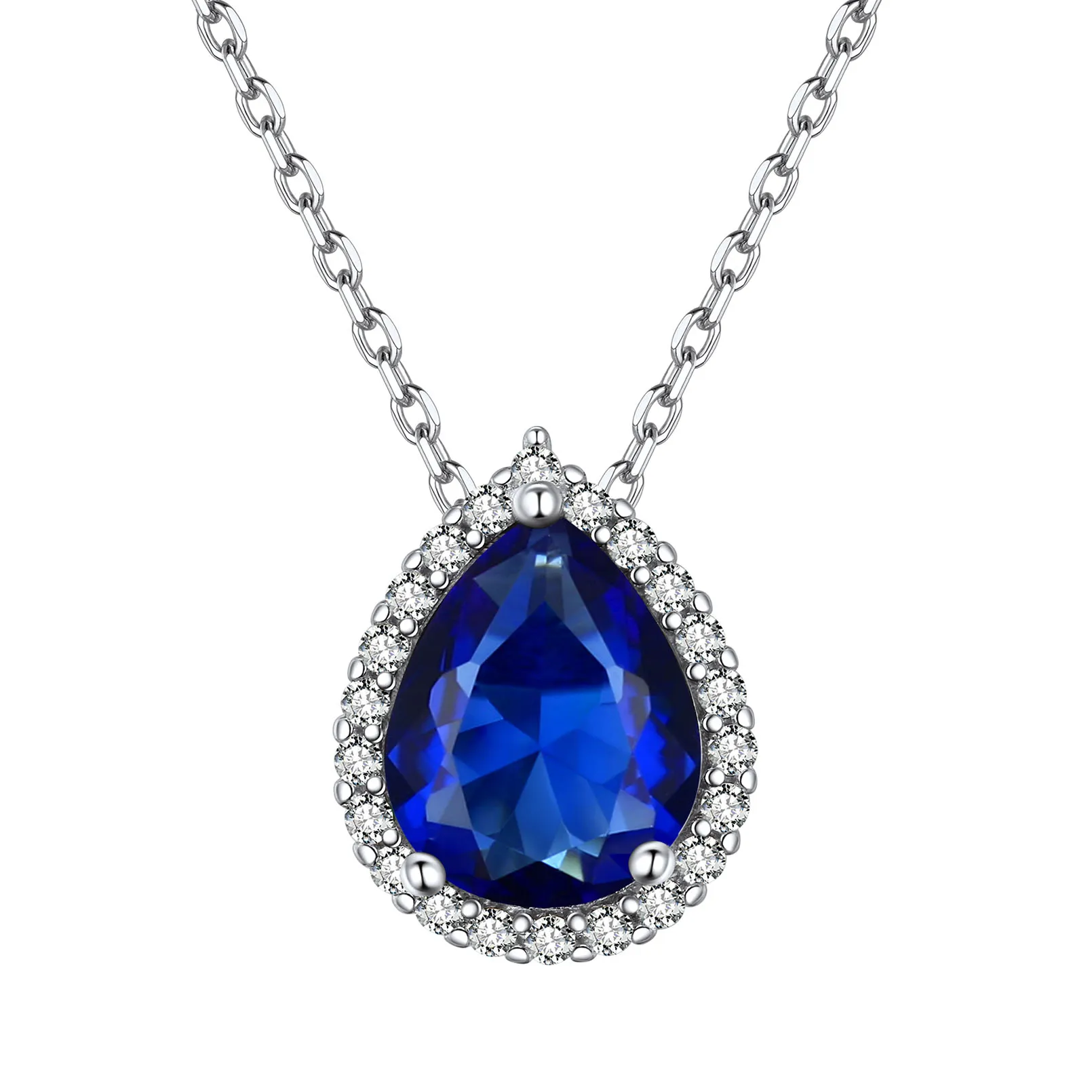 Collier Pendentif Goutte en Argent Sterling avec Pierre de Naissance Septembre-Saphir