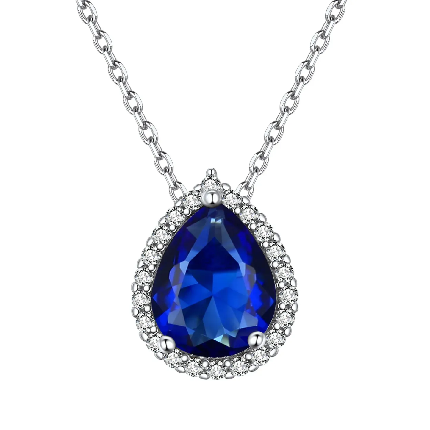 Collier Pendentif Goutte en Argent Sterling avec Pierre de Naissance Septembre-Saphir