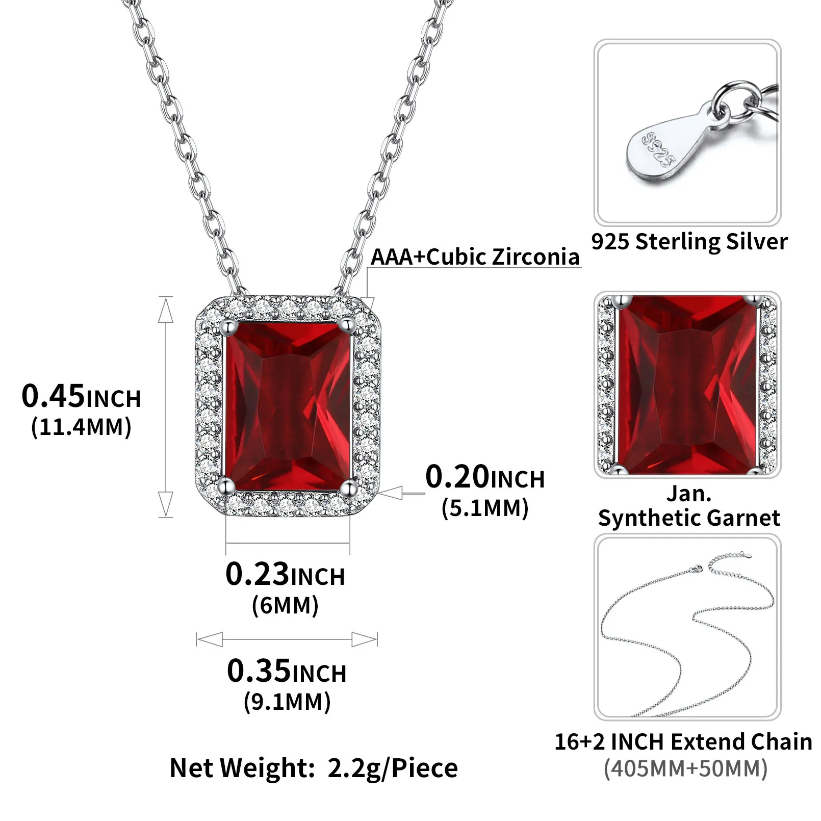 Collier Pendentif Halo en Argent Sterling avec Pierre de Naissance pour Femme Taille