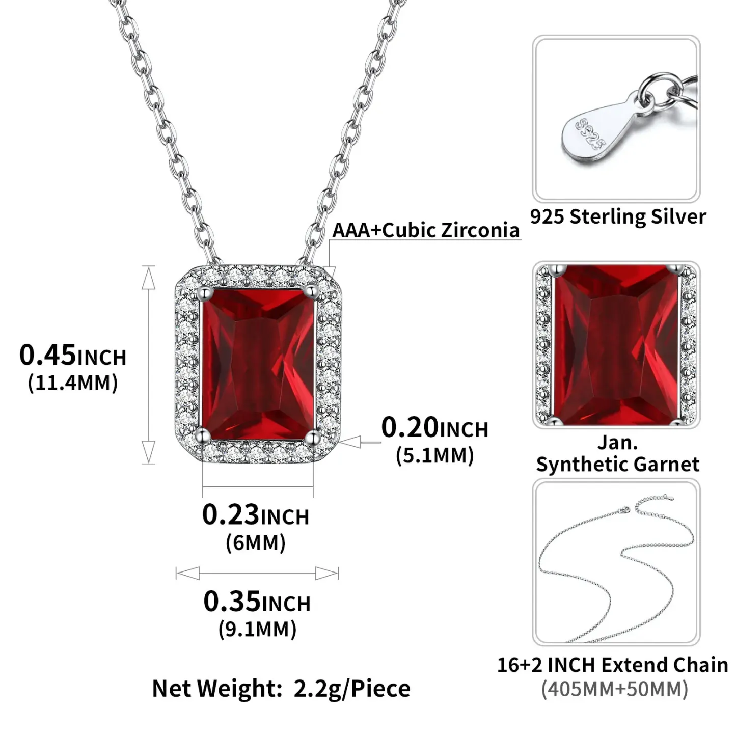 Collier Pendentif Halo en Argent Sterling avec Pierre de Naissance pour Femme Taille