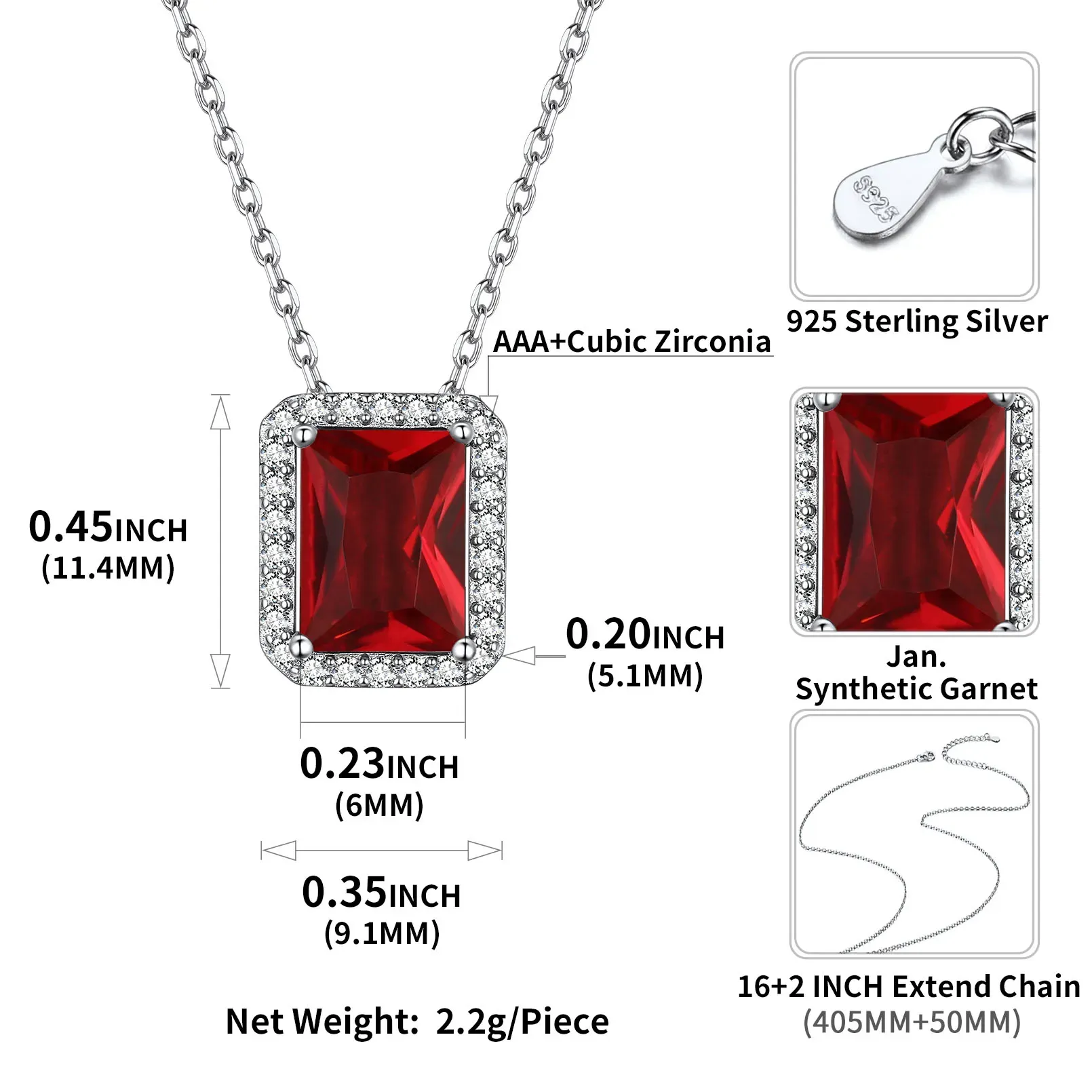 Collier Pendentif Halo en Argent Sterling avec Pierre de Naissance pour Femme Taille