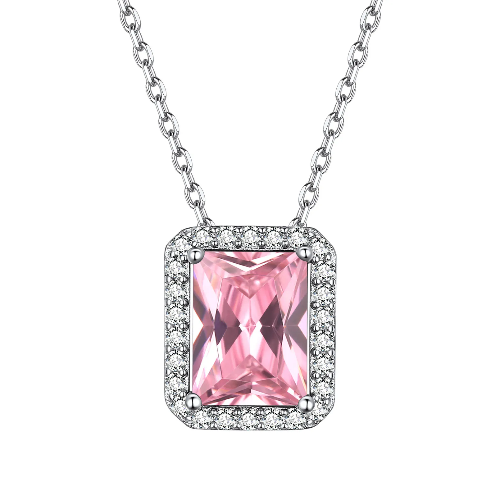 Collier Pendentif Halo en Argent Sterling avec Pierre de Naissance pour Femme Octobre-Tourmaline