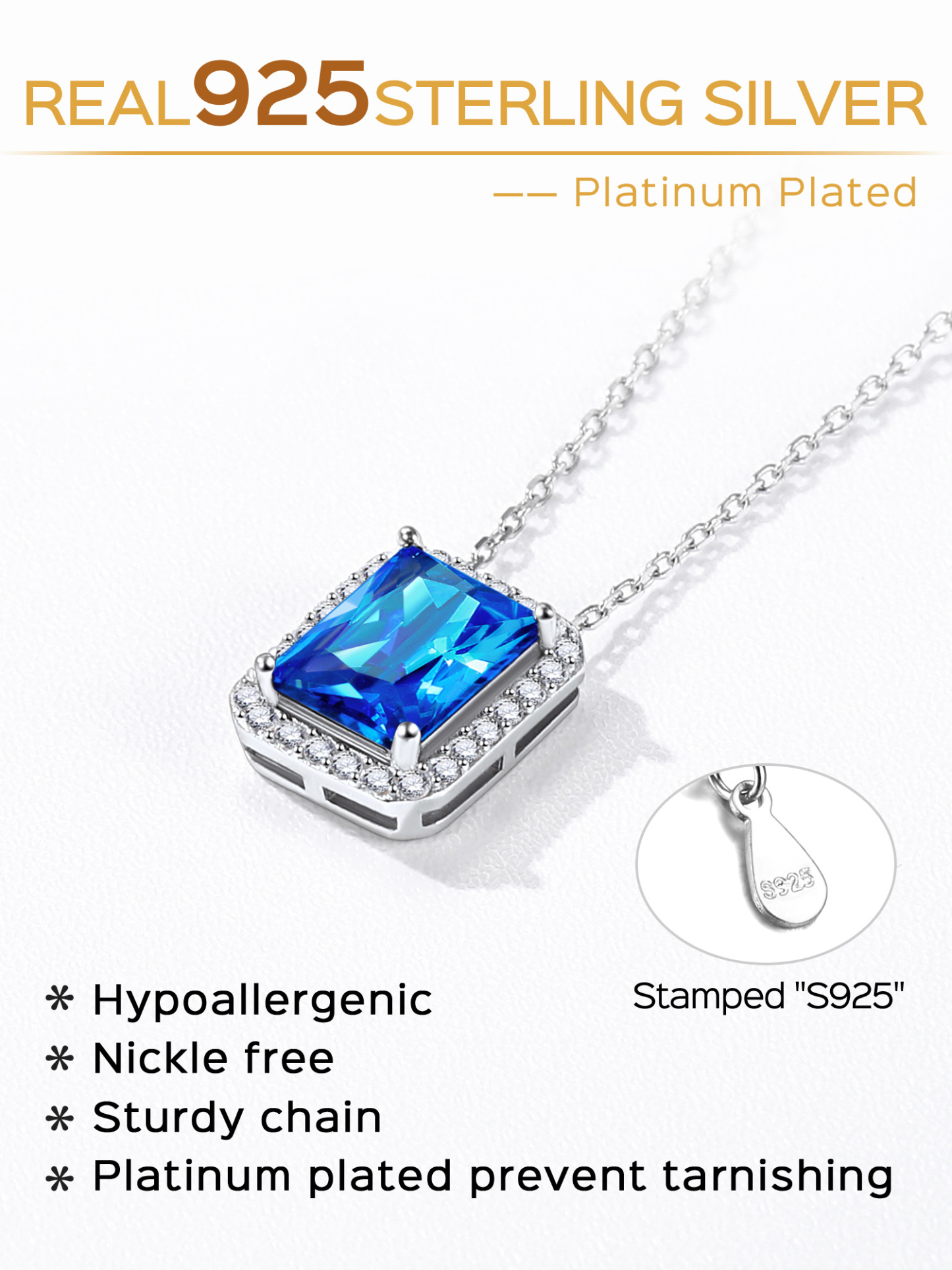 Collier en Argent Sterling avec Pierre de Naissance pour Femme