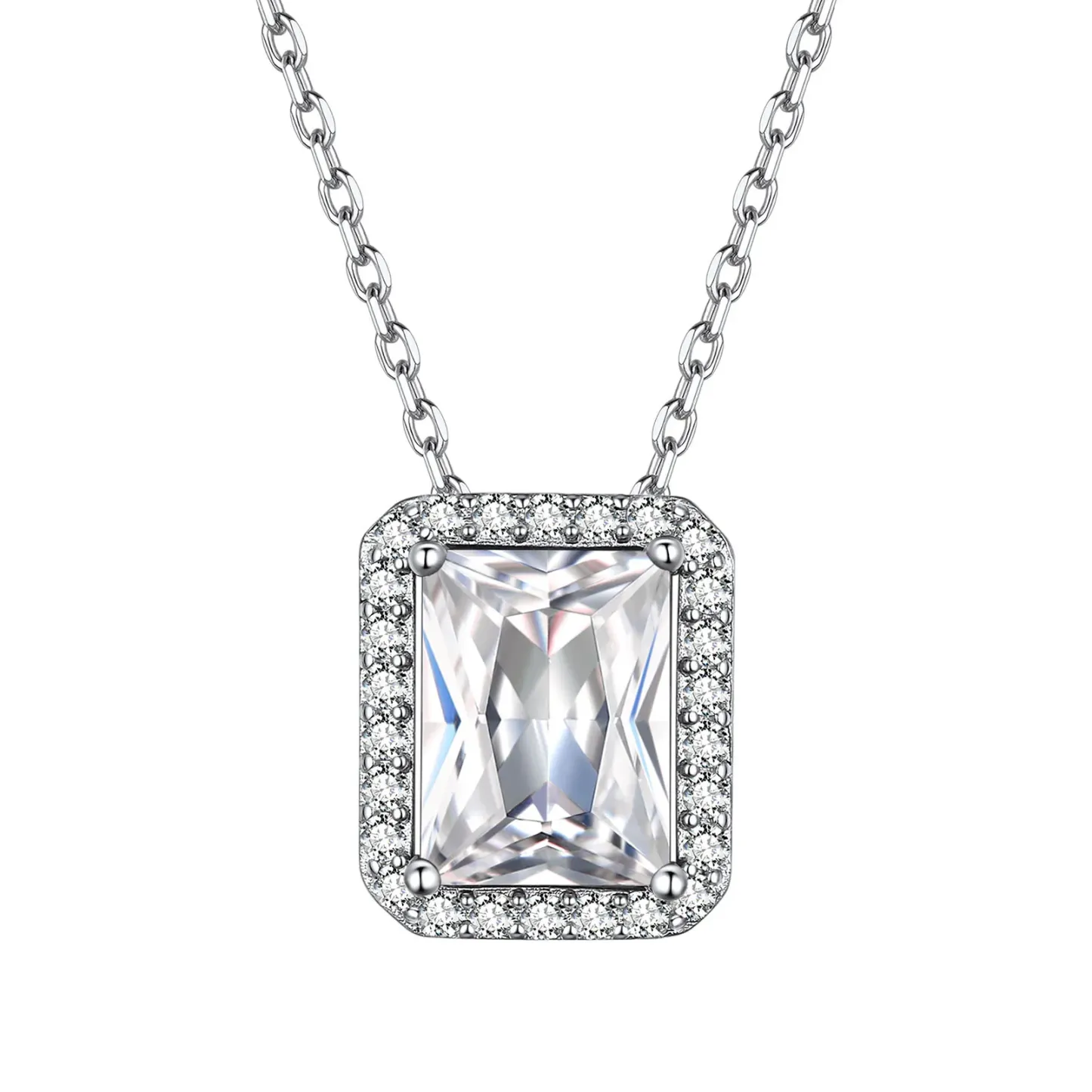 Collier Pendentif Halo en Argent Sterling avec Pierre de Naissance pour Femme Avril-Diament