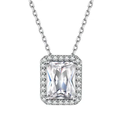 Collier Pendentif Halo en Argent Sterling avec Pierre de Naissance pour Femme Avril-Diament