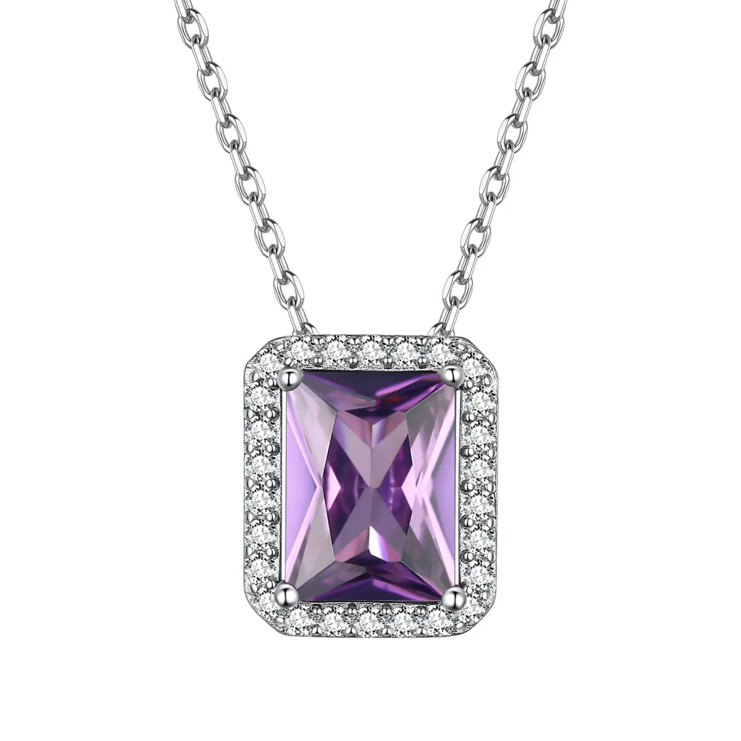 Collier Pendentif Halo en Argent Sterling avec Pierre de Naissance pour Femme Juin-Alexandrite