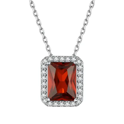 Collier Pendentif Halo en Argent Sterling avec Pierre de Naissance pour Femme Juillet-Rubis