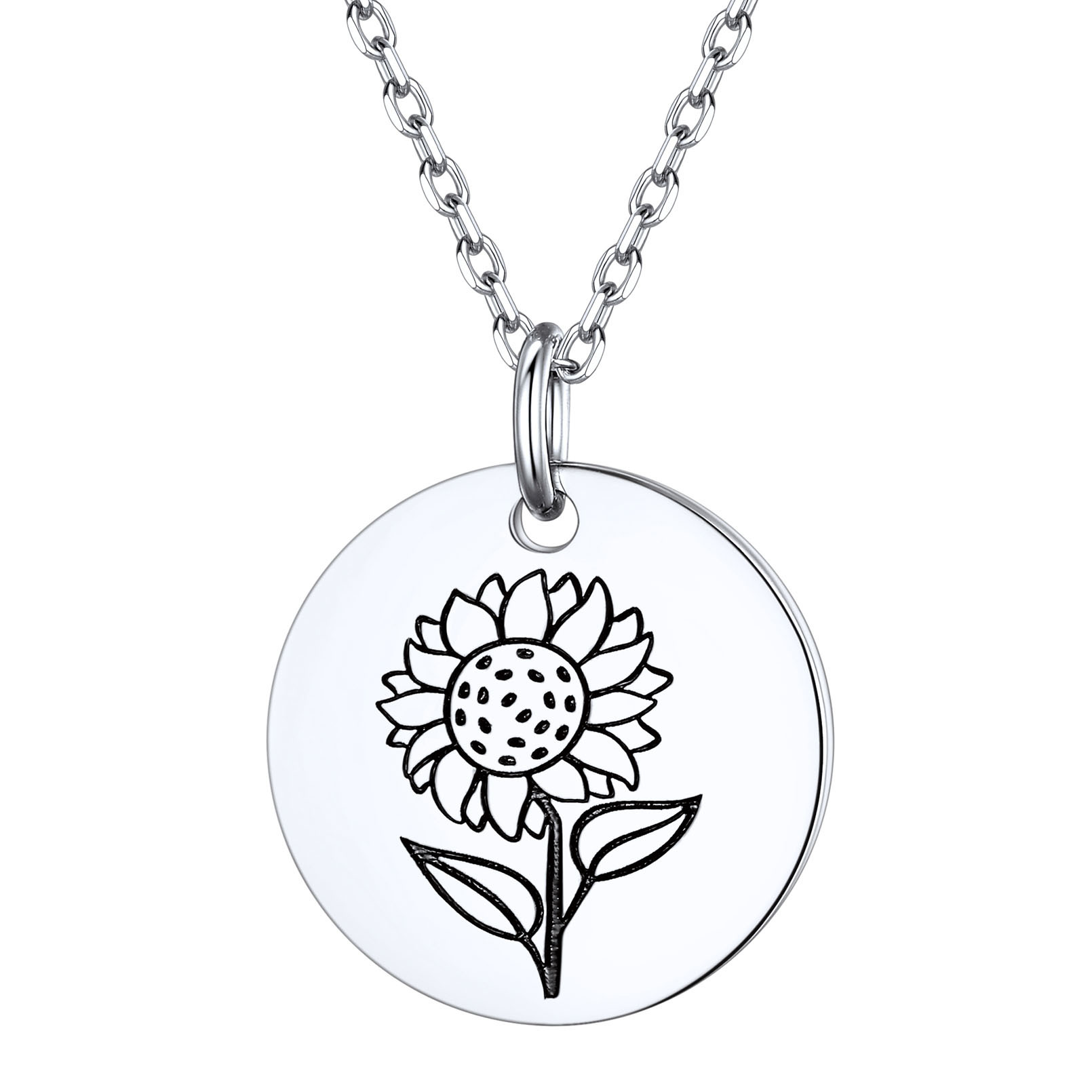 Collier Fleur de Naissance Personnalisé en Argent 925 pour Femme Argenté Tournesol