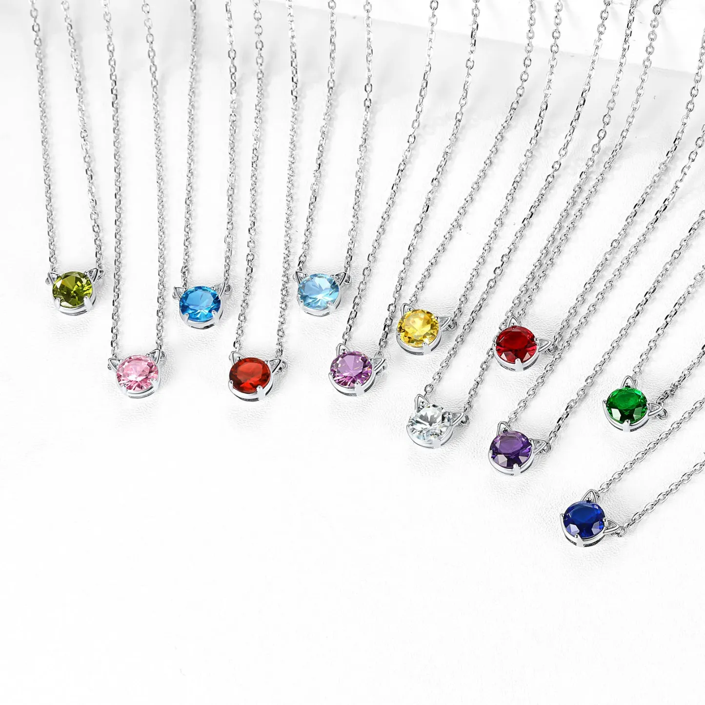 Collier Chat en Argent Sterling avec Pierre de Naissance pour Femme