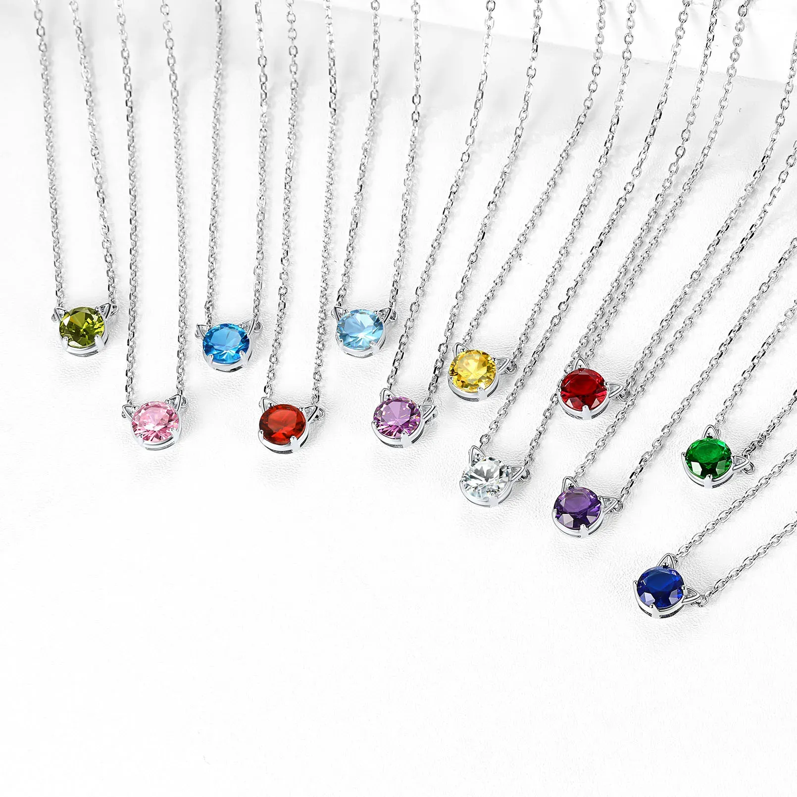 Collier Chat en Argent Sterling avec Pierre de Naissance pour Femme