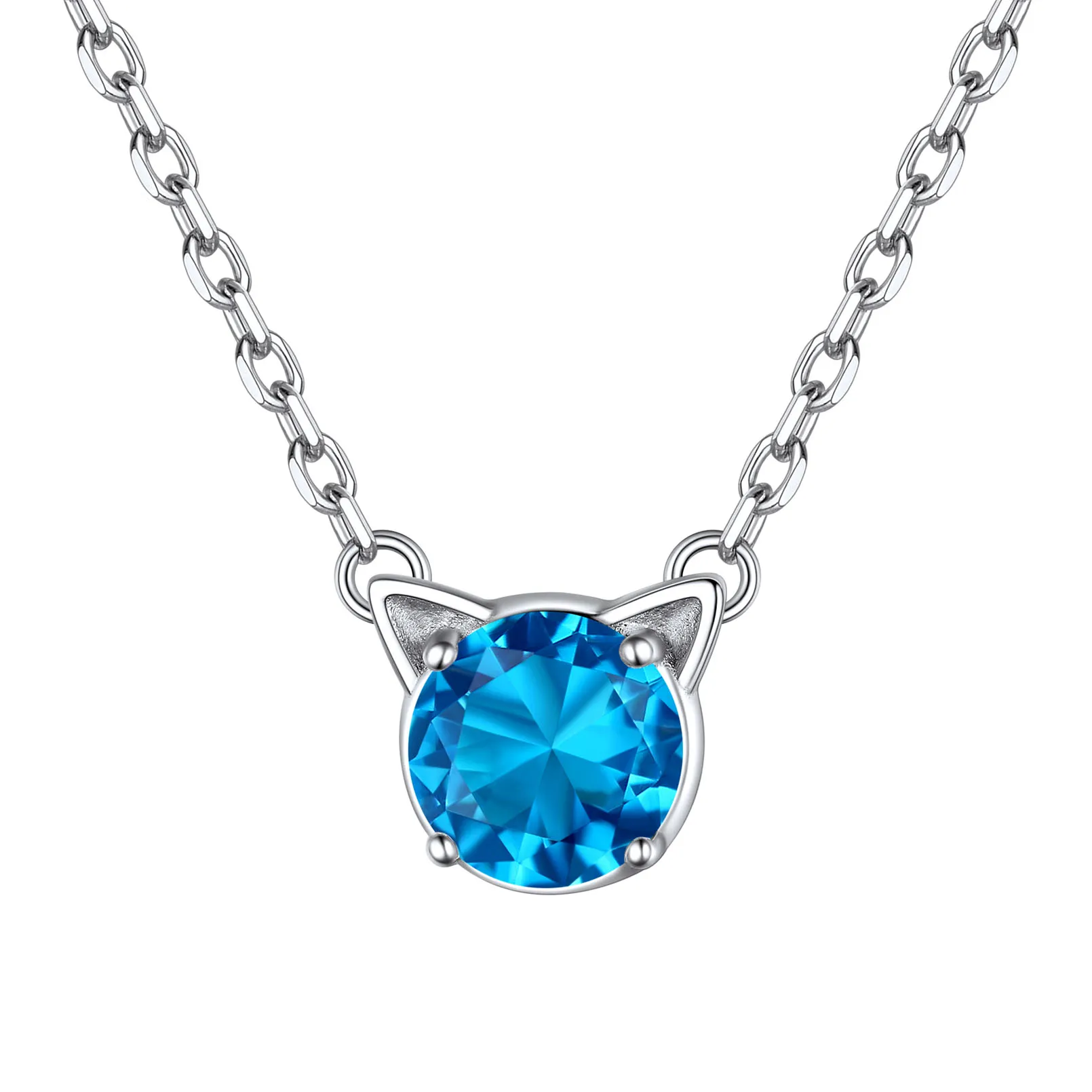 Collier Pendentif Chat en Argent Sterling avec Pierre de Naissance pour Femme Décembre-Tanzanite