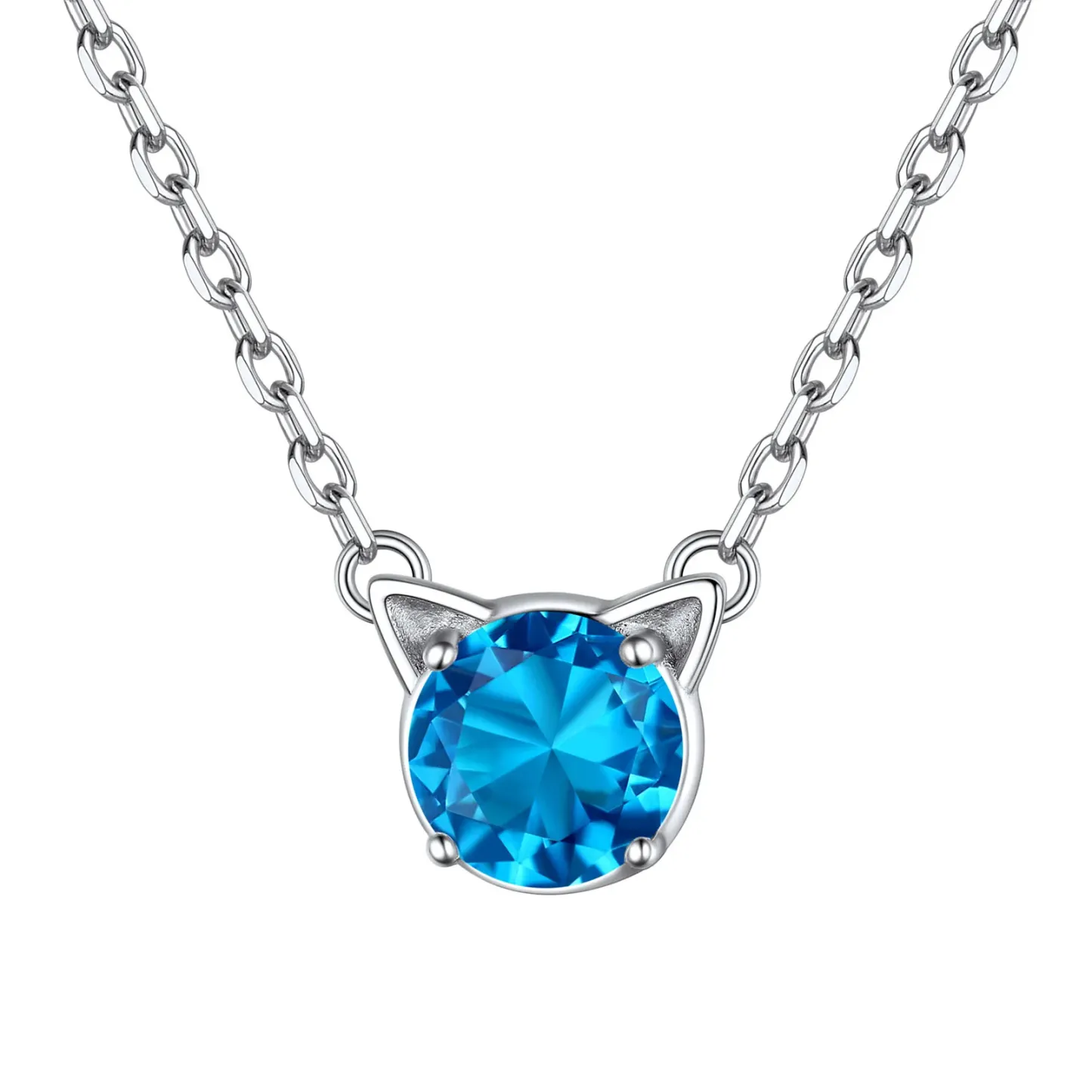 Collier Pendentif Chat en Argent Sterling avec Pierre de Naissance pour Femme Décembre-Tanzanite