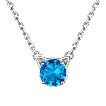 Collier Pendentif Chat en Argent Sterling avec Pierre de Naissance pour Femme Décembre-Tanzanite