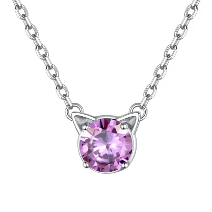 Collier Pendentif Chat en Argent Sterling avec Pierre de Naissance pour Femme Juin-Alexandrite