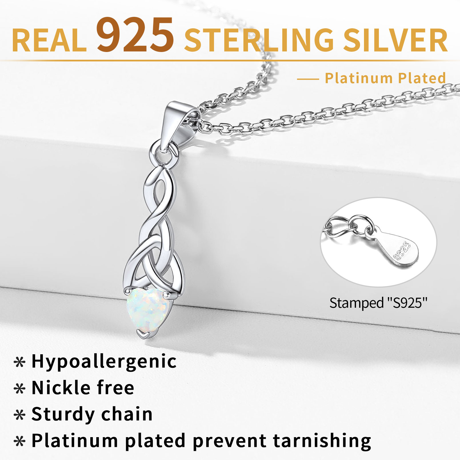 Vente Flash Collier Cœur en Nœud Celtique avec Opale en Argent 925 détail