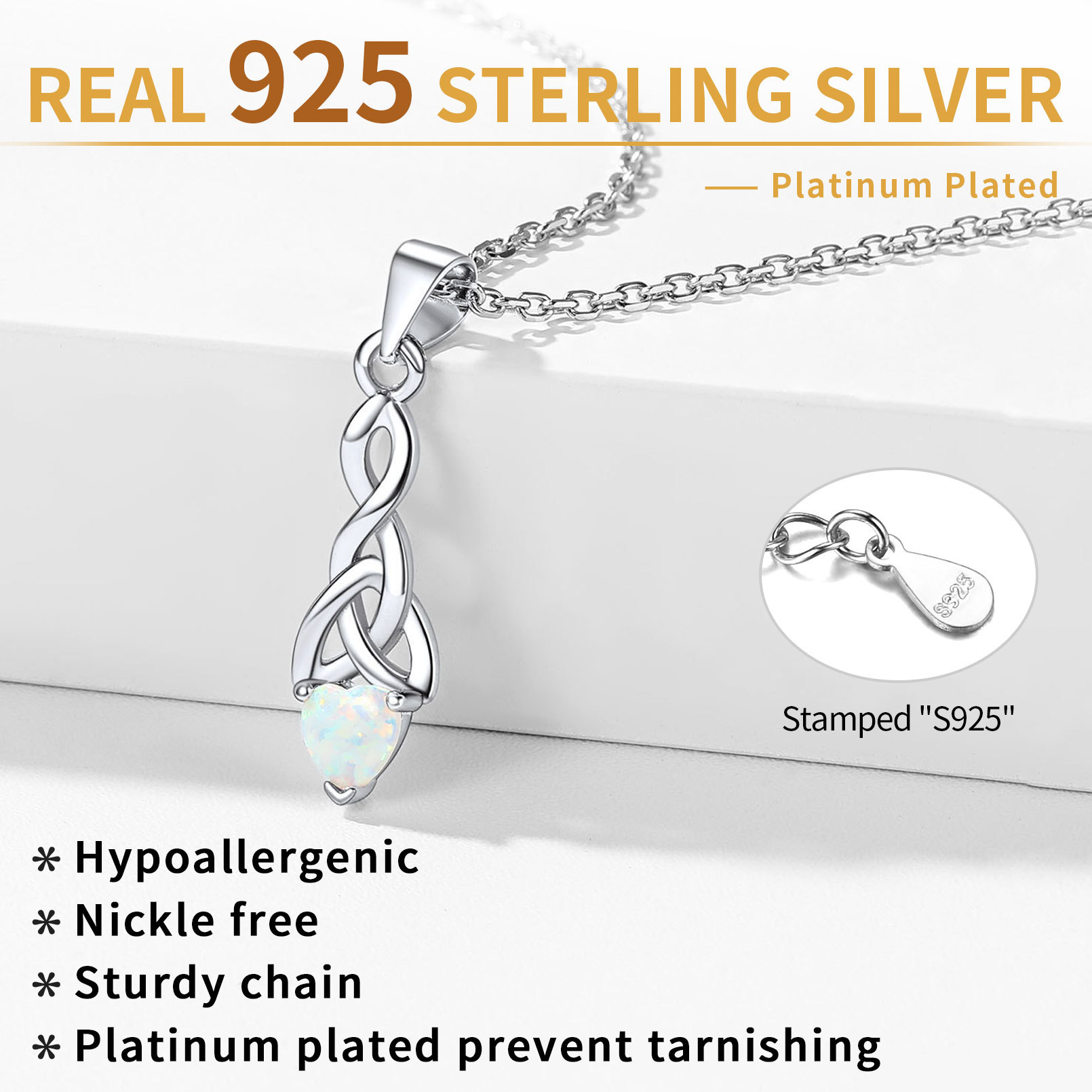 Vente Flash Collier Cœur en Nœud Celtique avec Opale en Argent 925 détail