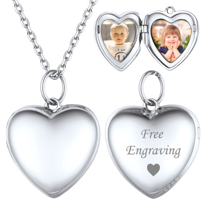 Collier Médaillon Cœur Gravé avec 2 Photos pour Femmes Argenté