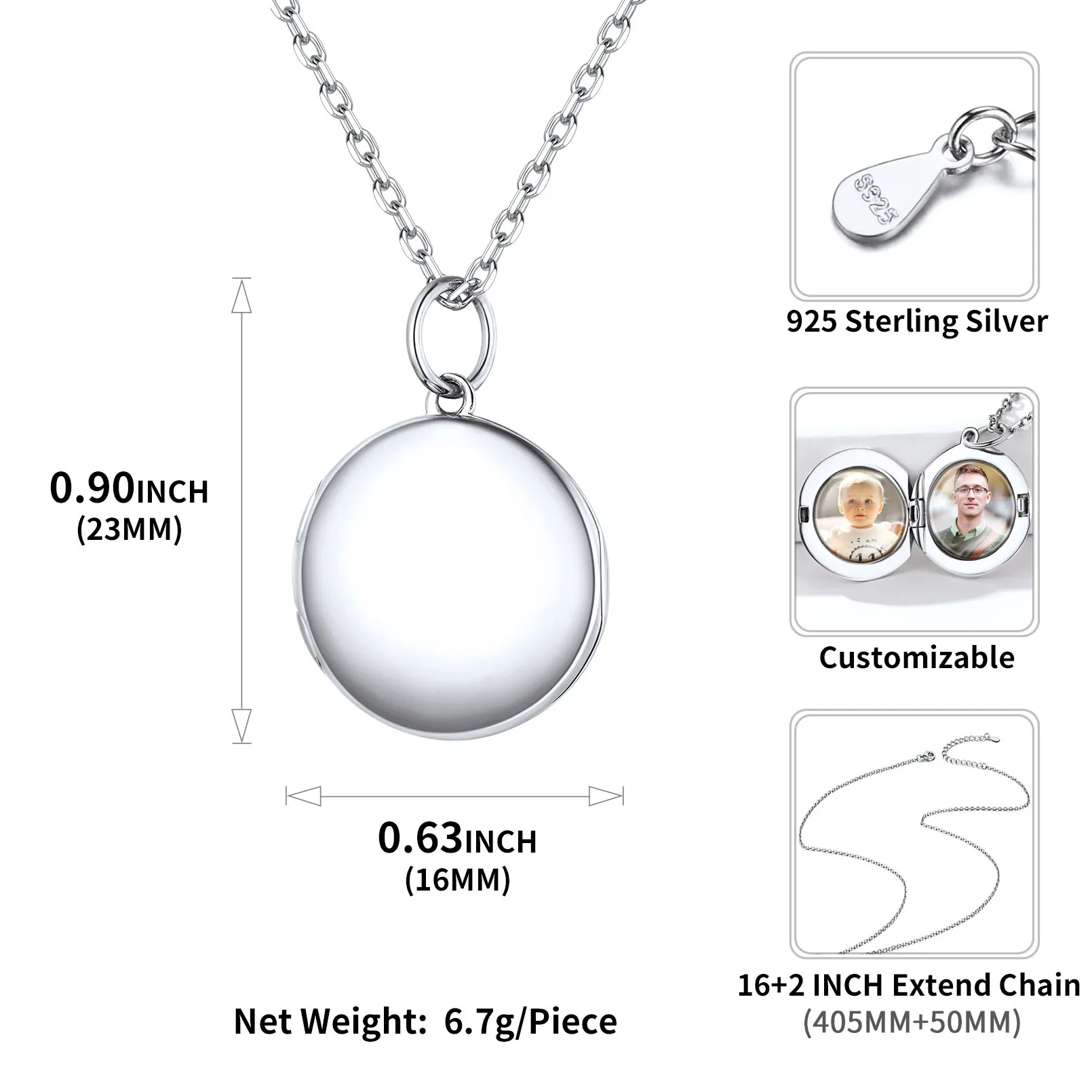 Collier Pendentif Médaillon Rond Personnalisé avec Photo pour Femme Taille