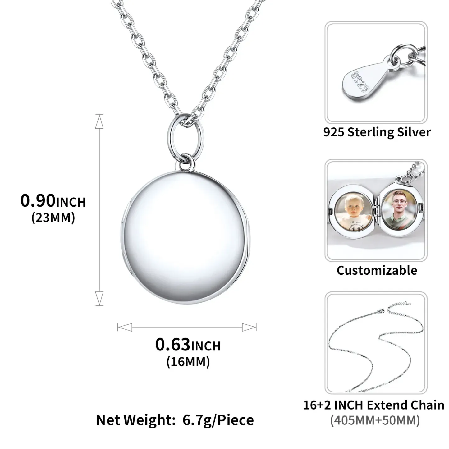 Collier Pendentif Médaillon Rond Personnalisé avec Photo pour Femme Taille