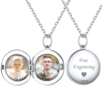 Collier Pendentif Médaillon Rond Personnalisé avec Photo pour Femme Argenté