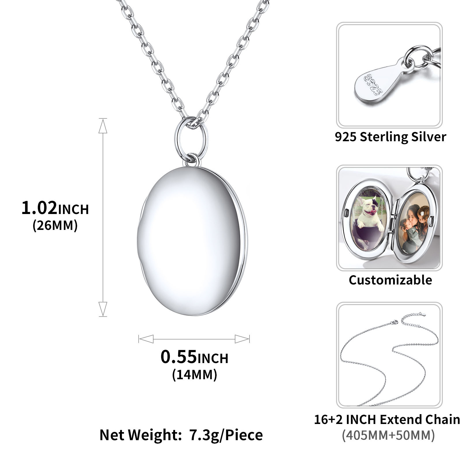 Collier avec Médaillon Ovale Personnalisé et Photos pour Femme Taille 